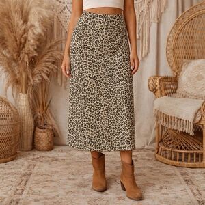 Vintage Rena Rowan Womens Silk Midi Maxi Skirt Size 14 Leopard Animal Print